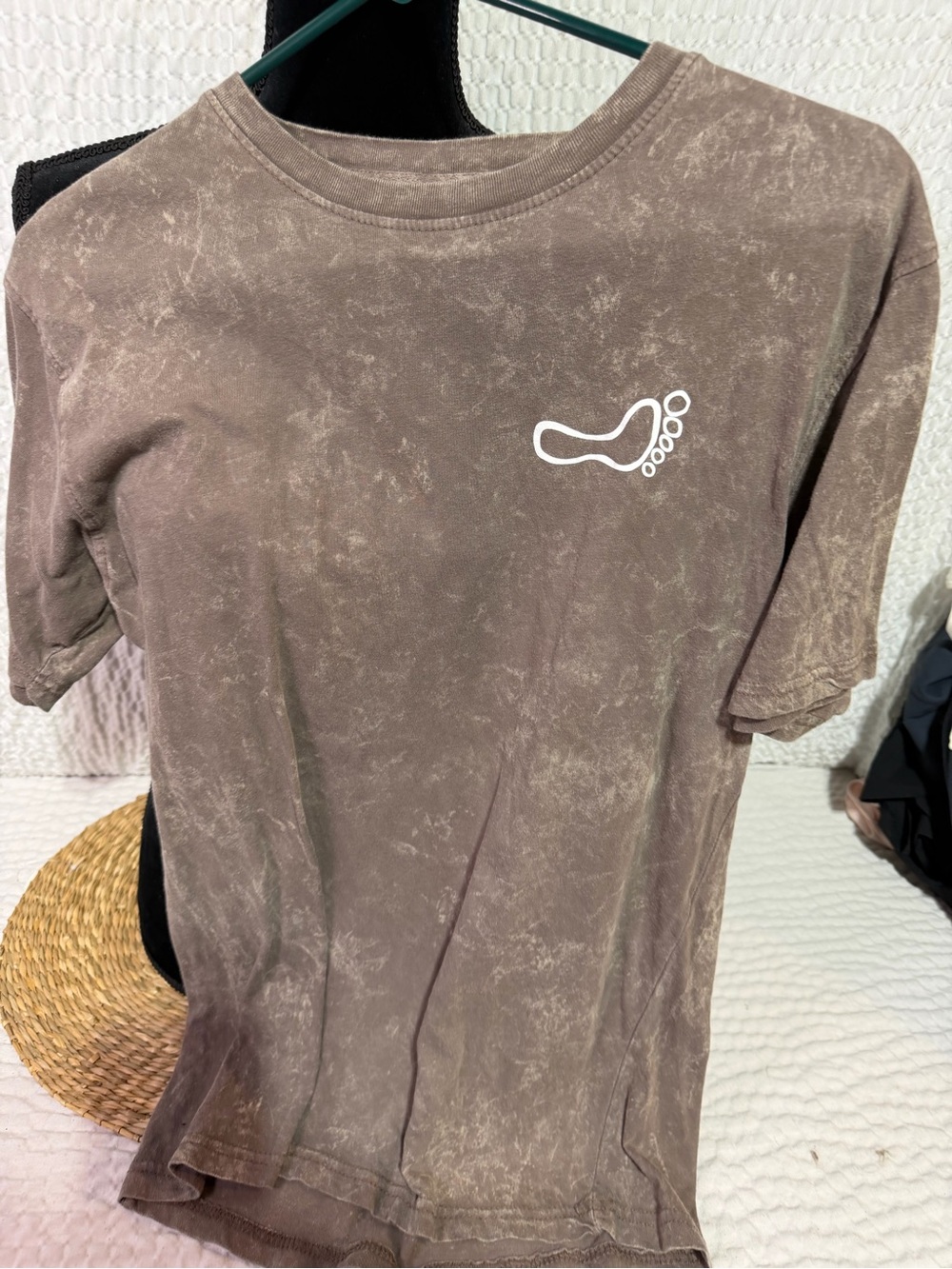 Men's Brown Washed Crewneck T-Shirt with Footprint Logo